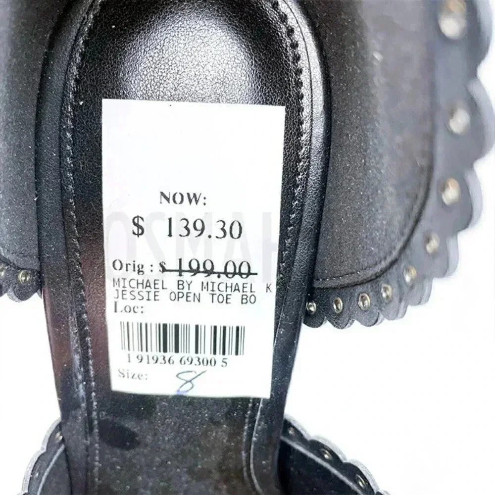 Michael by Michael Kors Jessie Open Toe Black Bootie Leather High Heel Size 8 - Picture 4 of 5